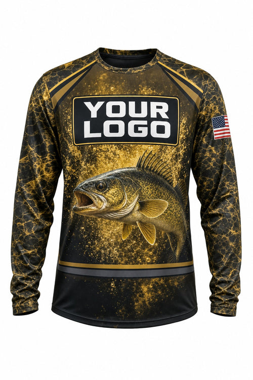 Walleye Tournament Fishing Jersey - front view, custom company logo all-over-print uniform