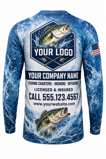 Largemouth Bass Custom Fishing Team Uniform - back view, custom company logo all-over-print uniform