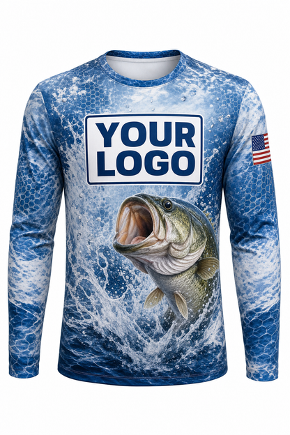 Largemouth Bass Custom Fishing Team Uniform - front view, custom company logo all-over-print uniform