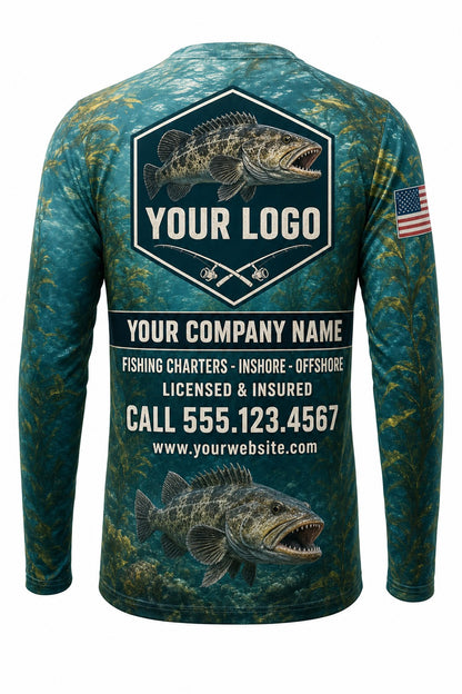 Lingcod Custom Fishing Team Uniform - back view, custom company logo all-over-print uniform