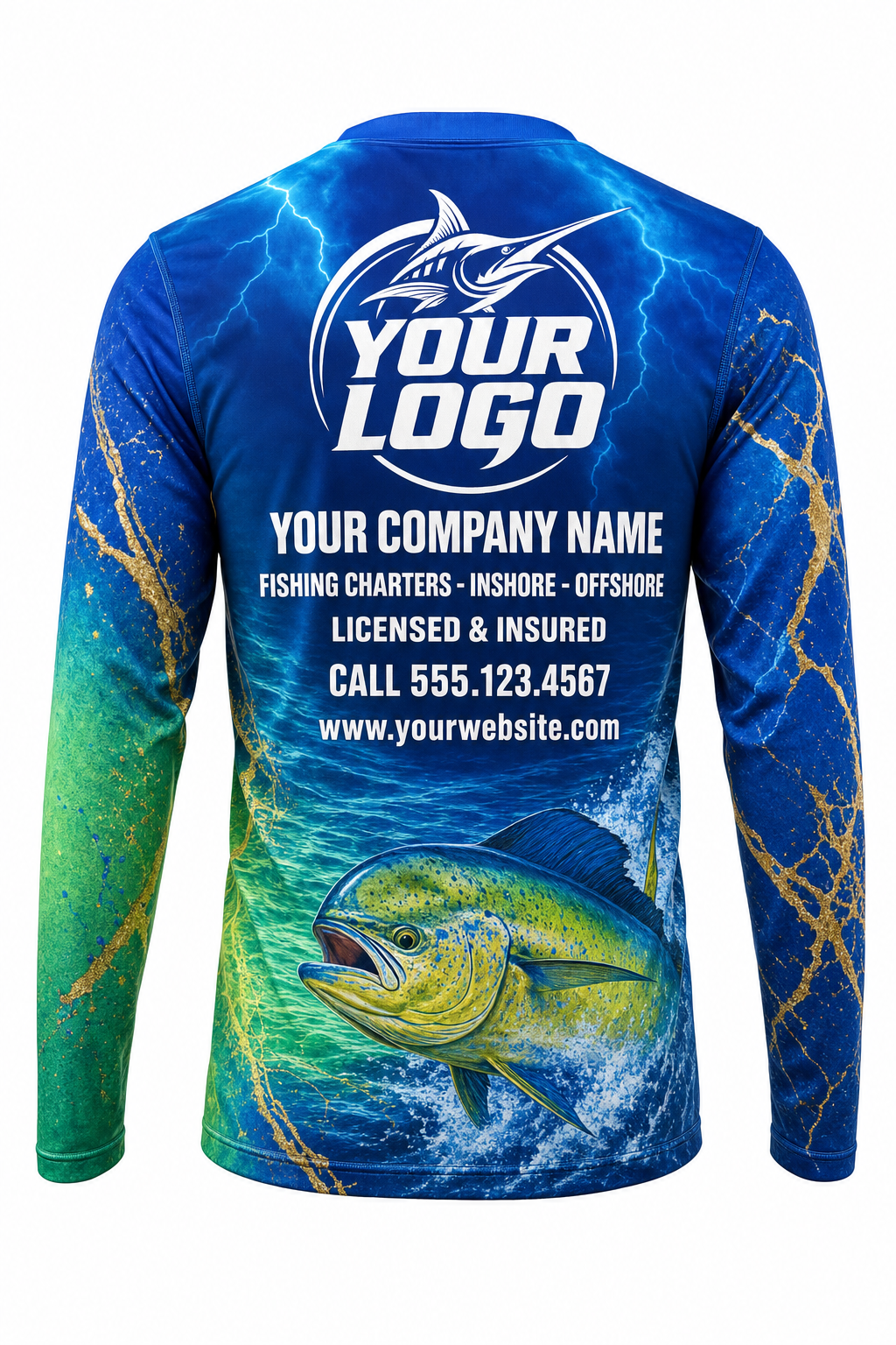 Mahi Mahi Fishing Charter Crew Uniform - custom company logo all-over-print uniform