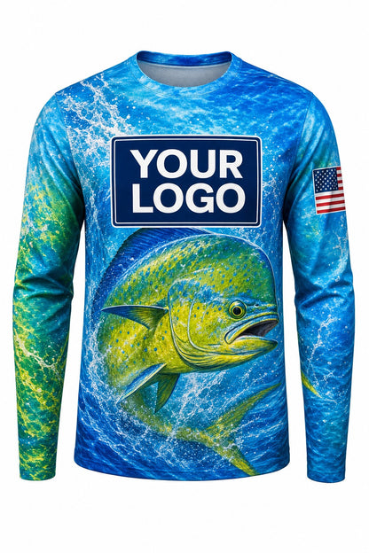 Mahi Offshore Custom Fishing Team Uniform - front view, custom company logo all-over-print uniform