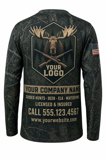 Bull Moose Custom Hunting Team Uniform - back view, custom company logo all-over-print uniform