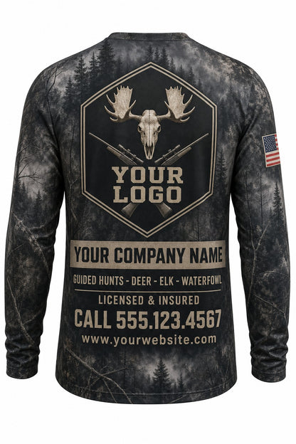 Moose Euro Skull Custom Hunting Team Uniform - back view, custom company logo all-over-print uniform