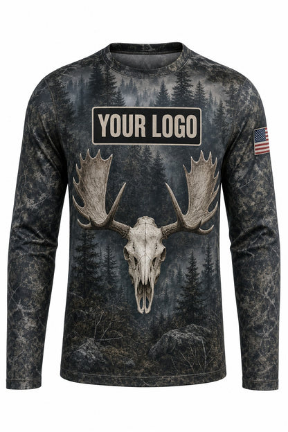 Moose Euro Skull Custom Hunting Team Uniform - front view, custom company logo all-over-print uniform
