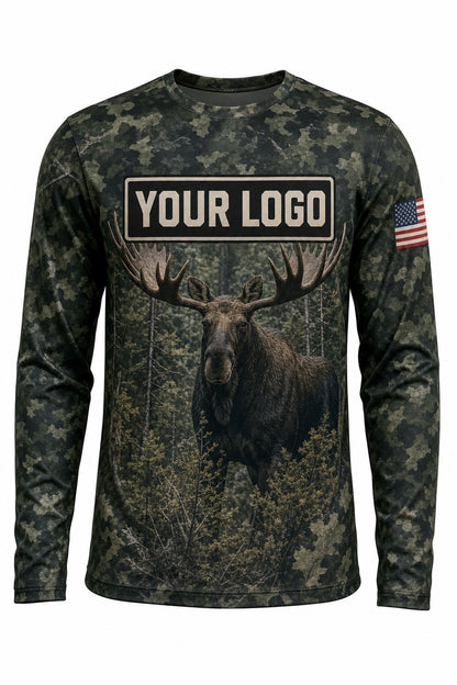 Bull Moose Custom Hunting Team Uniform - front view, custom company logo all-over-print uniform
