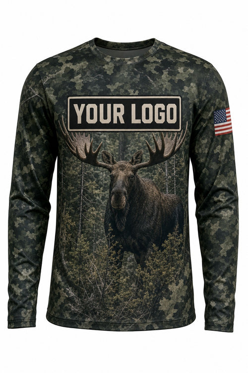Bull Moose Custom Hunting Team Uniform - front view, custom company logo all-over-print uniform