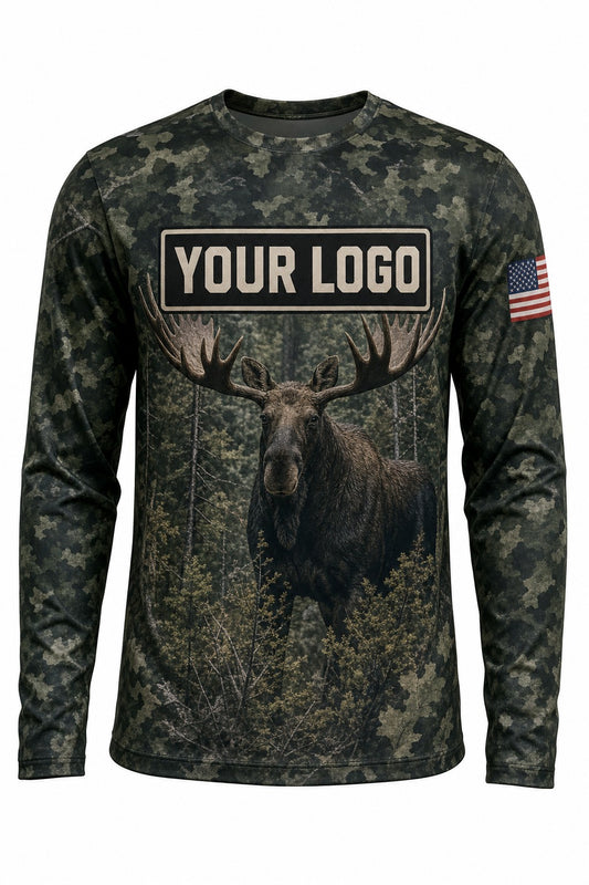 Bull Moose Custom Hunting Team Uniform - front view, custom company logo all-over-print uniform