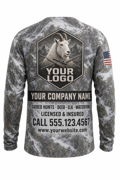 Mountain Goat Custom Hunting Team Uniform - back view, custom company logo all-over-print uniform