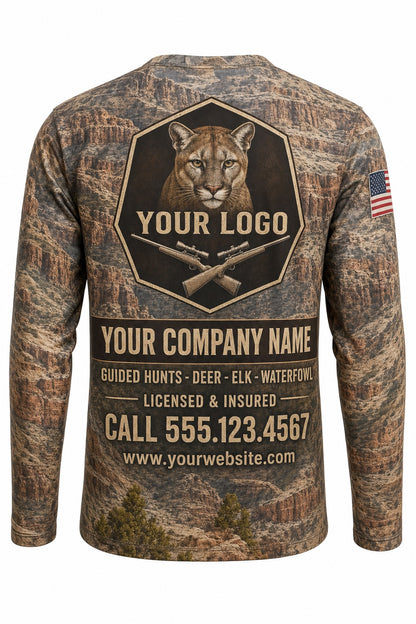 Mountain Lion Custom Hunting Team Uniform - back view, custom company logo all-over-print uniform