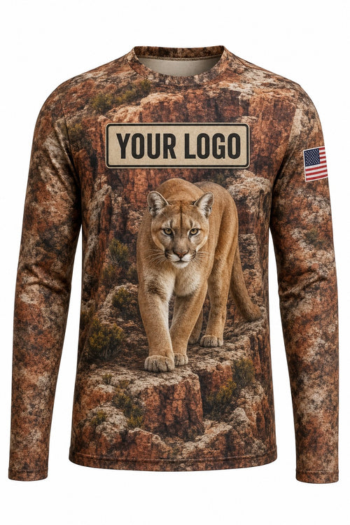 Mountain Lion Custom Hunting Team Uniform - front view, custom company logo all-over-print uniform
