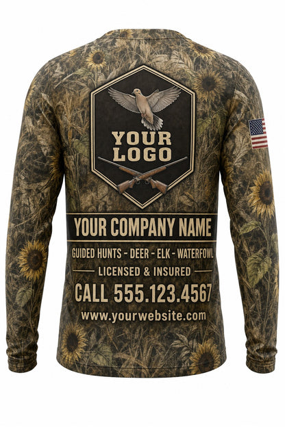 Mourning Dove Custom Hunting Team Uniform - back view, custom company logo all-over-print uniform