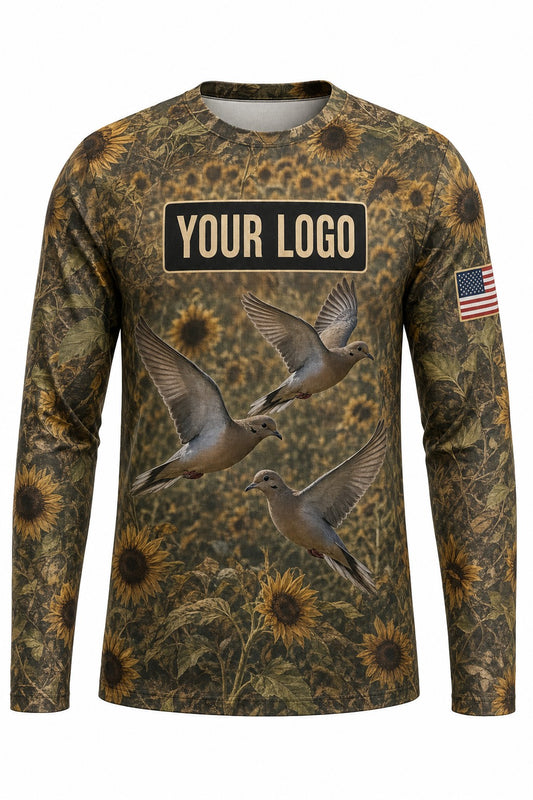 Mourning Dove Custom Hunting Team Uniform - front view, custom company logo all-over-print uniform
