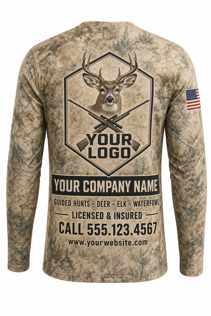 Mule Deer Custom Hunting Team Uniform - back view, custom company logo all-over-print uniform