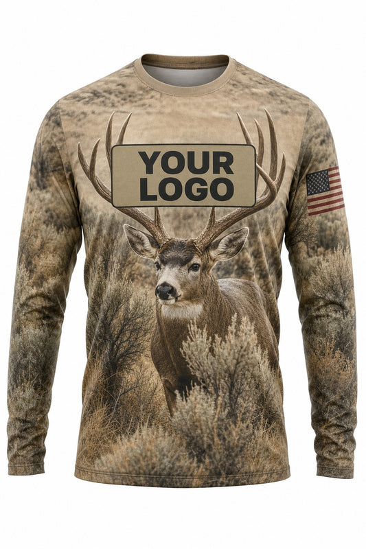 Mule Deer Custom Hunting Team Uniform - front view, custom company logo all-over-print uniform