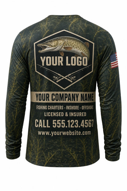Musky Pike Custom Fishing Team Uniform - back view, custom company logo all-over-print uniform