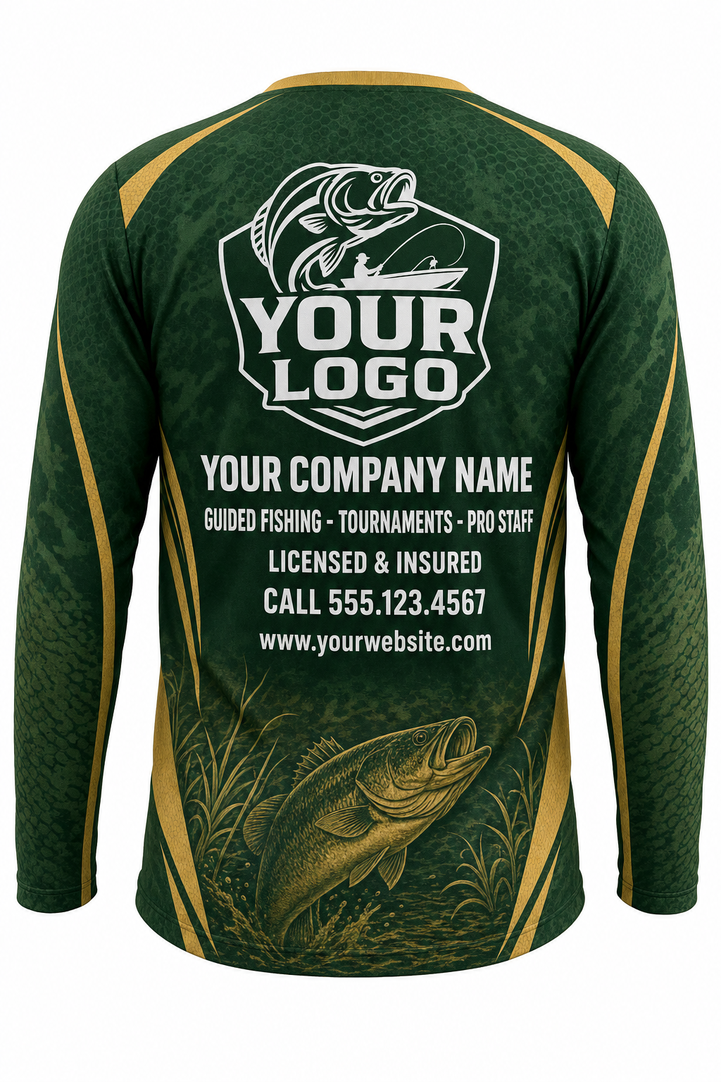 Northern Pike Fishing Charter Crew Uniform - Forest Hex - custom company logo all-over-print uniform