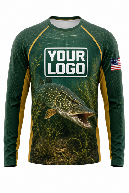 Northern Pike Fishing Charter Crew Uniform - Forest Hex - custom company logo all-over-print uniform