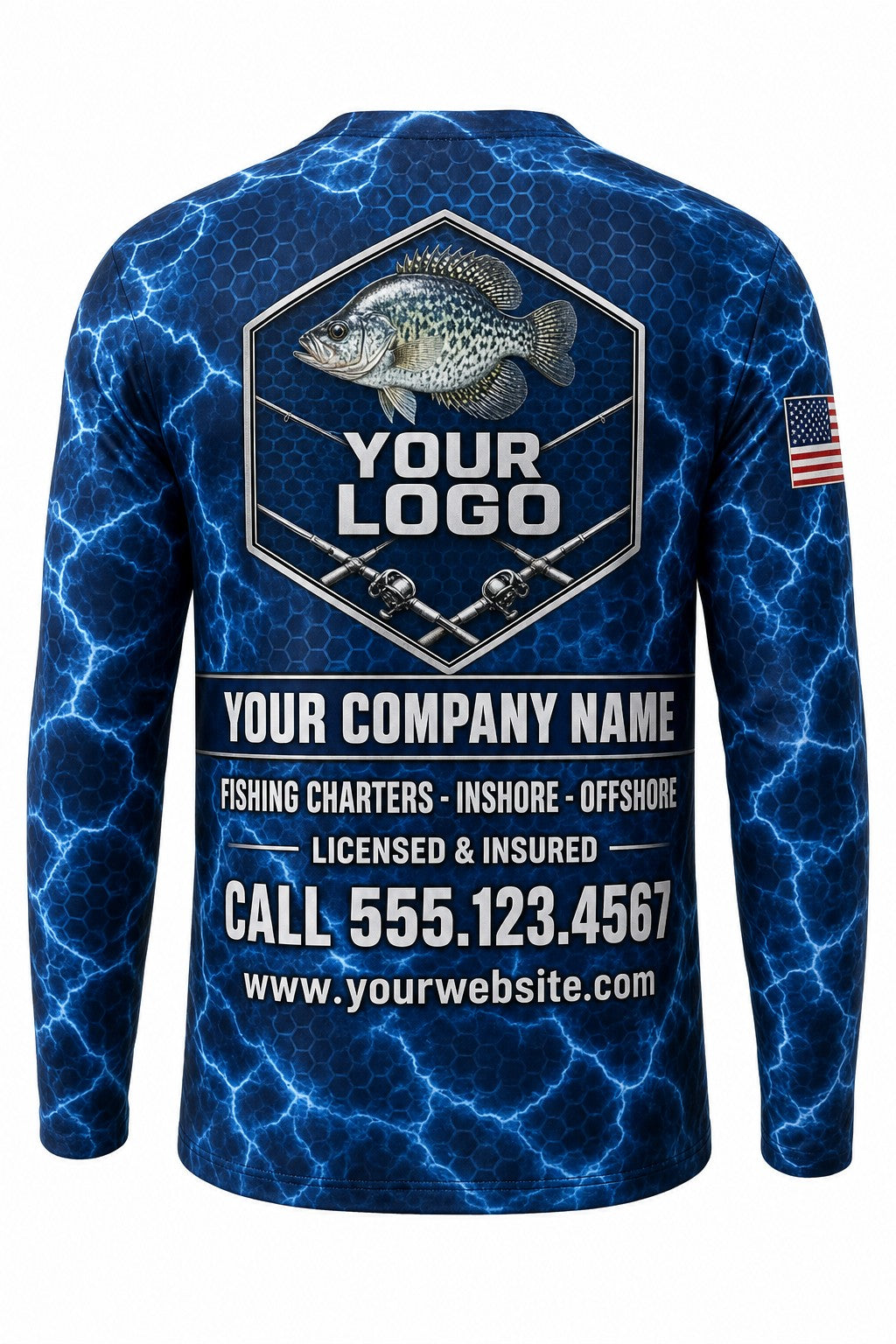 Panfish Jersey Custom Fishing Team Uniform - back view, custom company logo all-over-print uniform