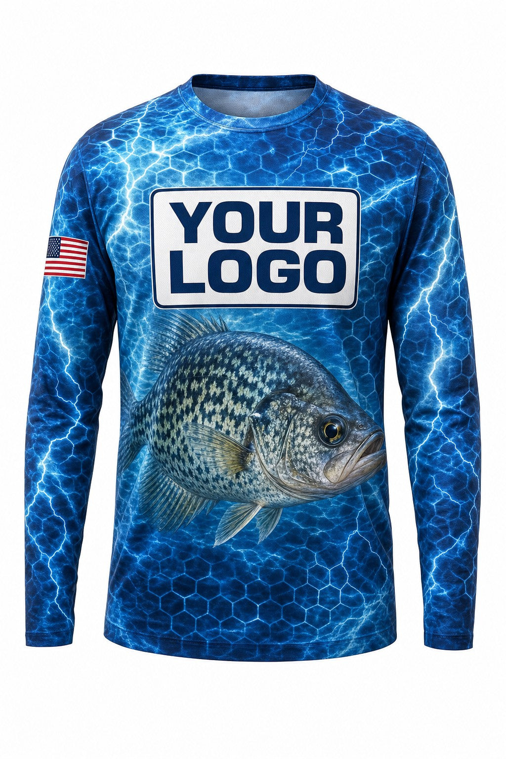 Panfish Jersey Custom Fishing Team Uniform - front view, custom company logo all-over-print uniform