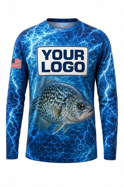 Panfish Jersey Custom Fishing Team Uniform - front view, custom company logo all-over-print uniform