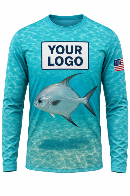 Permit Custom Fishing Team Uniform - front view, custom company logo all-over-print uniform