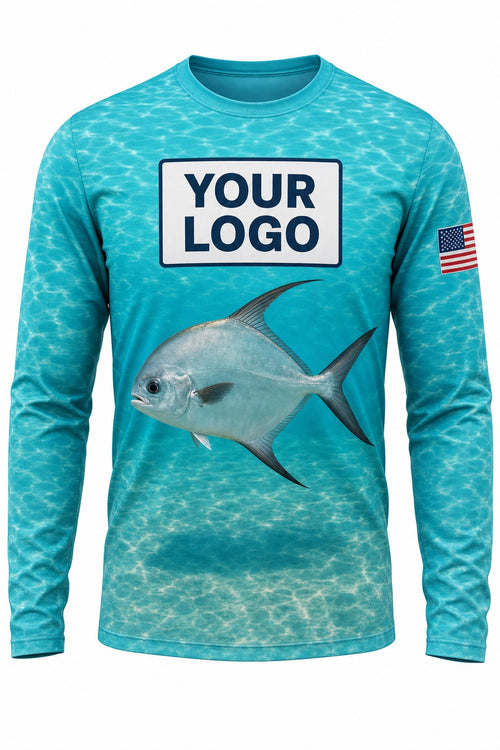 Permit Custom Fishing Team Uniform - front view, custom company logo all-over-print uniform