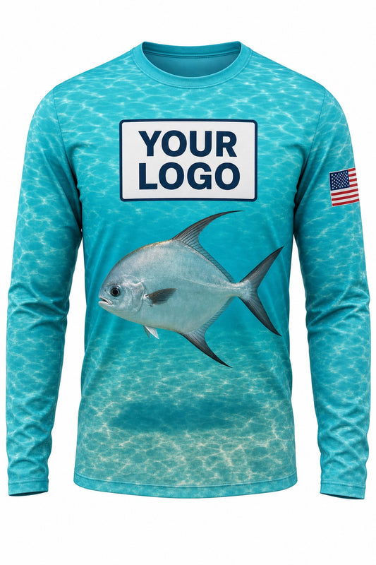 Permit Custom Fishing Team Uniform - front view, custom company logo all-over-print uniform