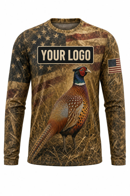 Pheasant Flag Custom Hunting Team Uniform - front view, custom company logo all-over-print uniform