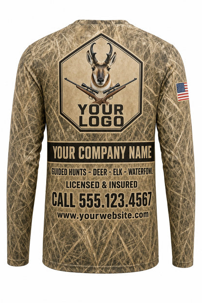 Pronghorn Antelope Custom Hunting Team Uniform - back view, custom company logo all-over-print uniform
