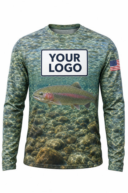 Rainbow Trout Custom Fishing Team Uniform - front view, custom company logo all-over-print uniform