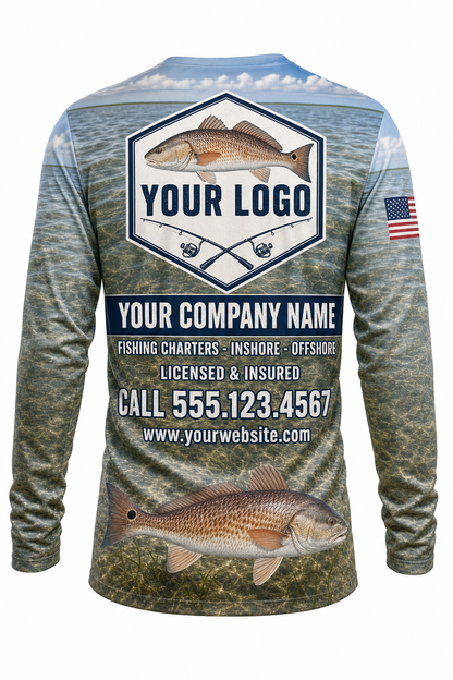 Redfish Inshore Custom Fishing Team Uniform - back view, custom company logo all-over-print uniform