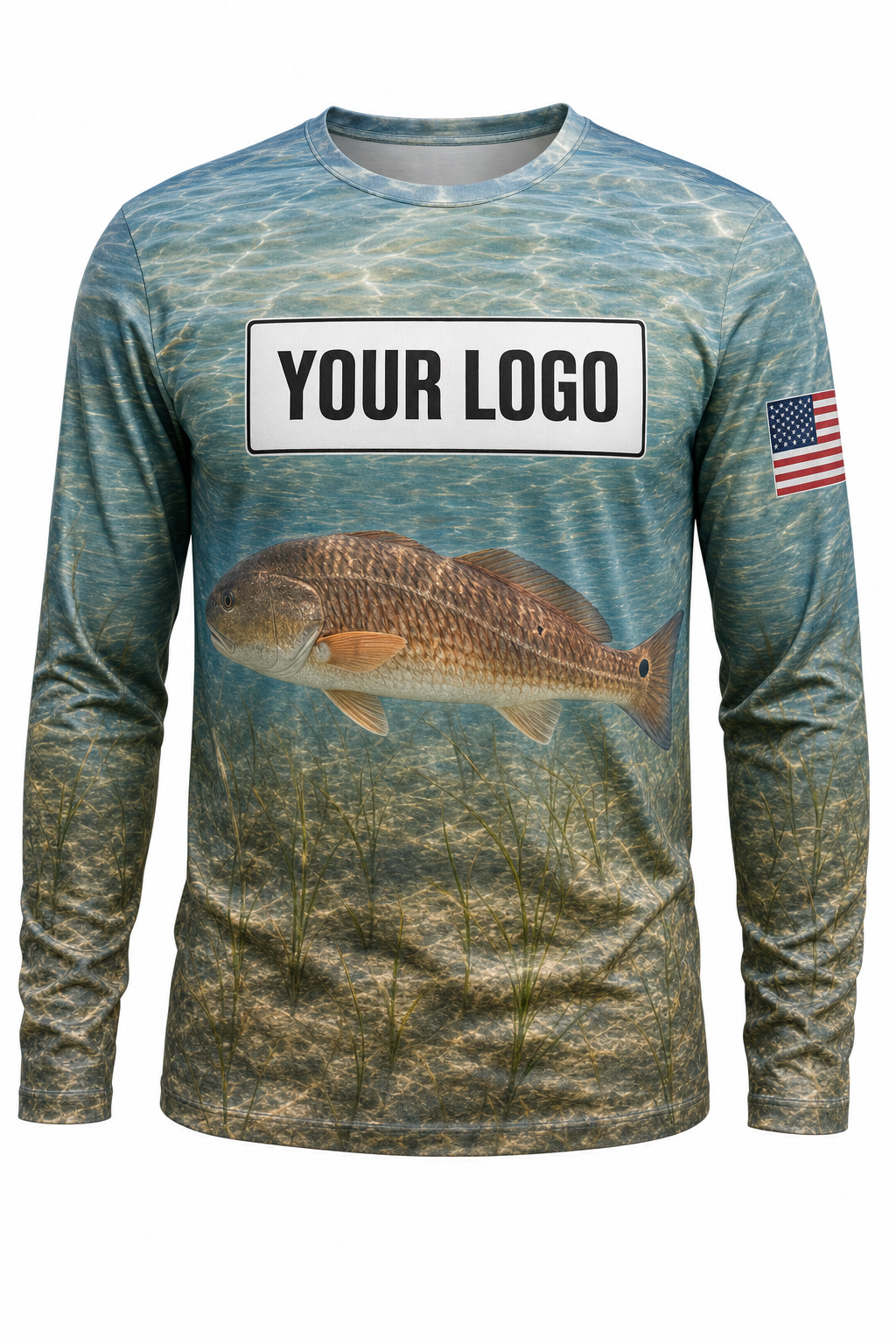 Redfish Inshore Custom Fishing Team Uniform - front view, custom company logo all-over-print uniform