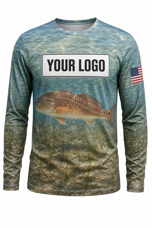 Redfish Inshore Custom Fishing Team Uniform - front view, custom company logo all-over-print uniform