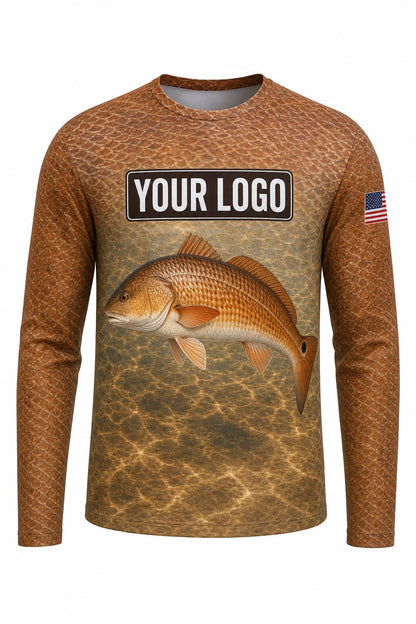 Redfish Scale Wrap Custom Fishing Team Uniform - front view, custom company logo all-over-print uniform