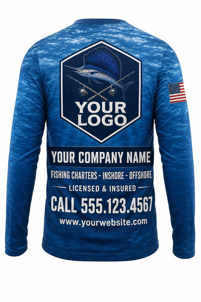 Sailfish Custom Fishing Team Uniform - back view, custom company logo all-over-print uniform