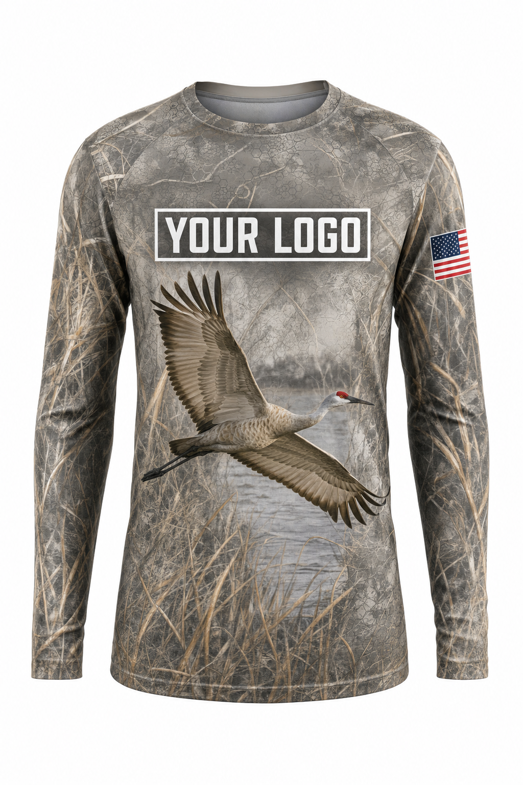 Sandhill Crane Hunting Guide Crew Uniform - custom company logo all-over-print uniform