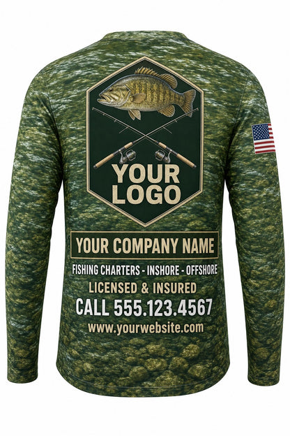 Smallmouth Bass Custom Fishing Team Uniform - back view, custom company logo all-over-print uniform