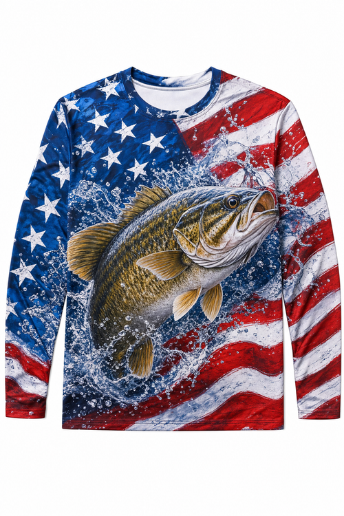 American Flag Smallmouth Bass Fishing Shirt