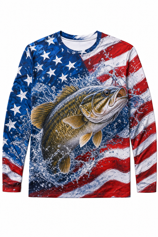 American Flag Smallmouth Bass Fishing Shirt