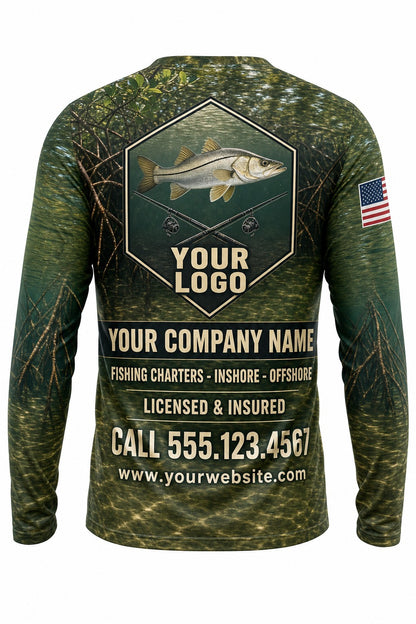 Snook Custom Fishing Team Uniform - back view, custom company logo all-over-print uniform