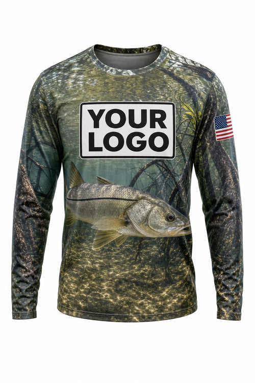 Snook Custom Fishing Team Uniform - front view, custom company logo all-over-print uniform