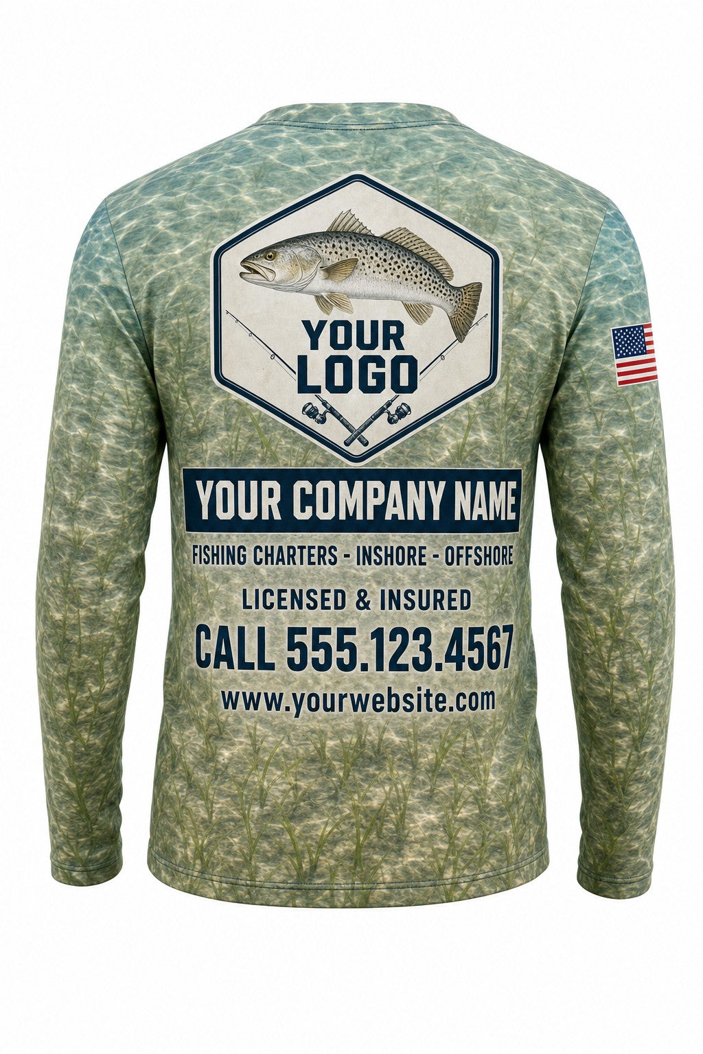 Speckled Trout Custom Fishing Team Uniform - back view, custom company logo all-over-print uniform