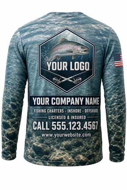 Steelhead Custom Fishing Team Uniform - back view, custom company logo all-over-print uniform