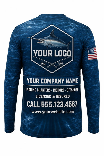Swordfish Custom Fishing Team Uniform - back view, custom company logo all-over-print uniform