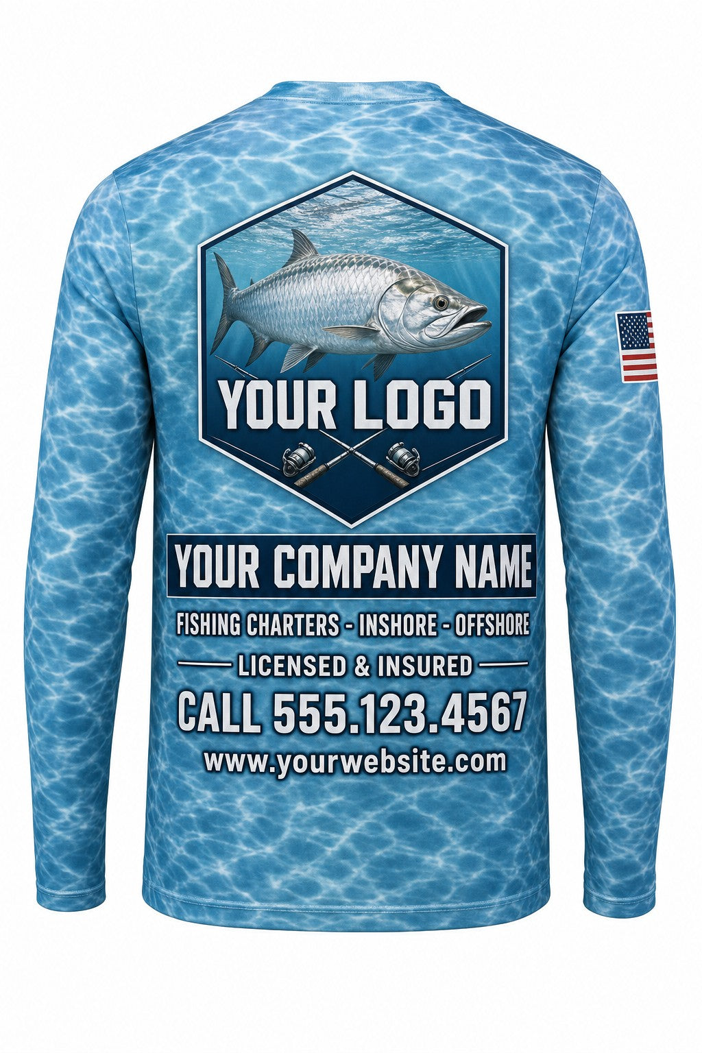 Tarpon Custom Fishing Team Uniform - back view, custom company logo all-over-print uniform
