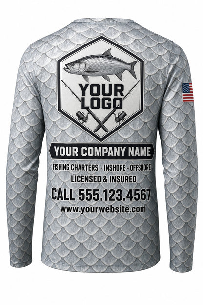 Tarpon Scale Wrap Custom Fishing Team Uniform - back view, custom company logo all-over-print uniform