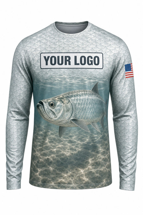 Tarpon Scale Wrap Custom Fishing Team Uniform - front view, custom company logo all-over-print uniform