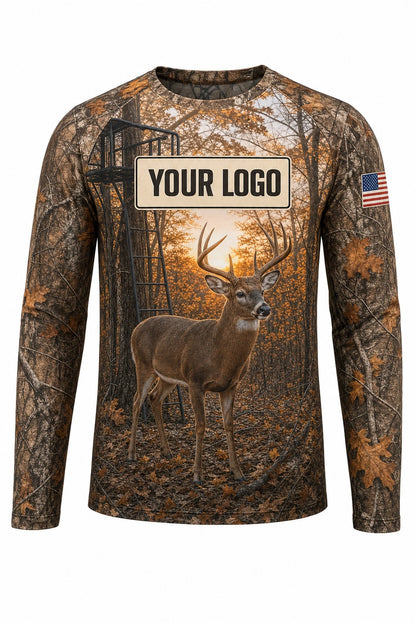 Treestand Sunrise Buck Custom Hunting Team Uniform - front view, custom company logo all-over-print uniform