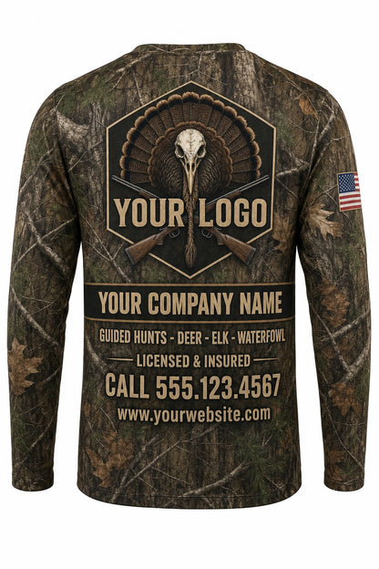 Turkey Fan Skull Custom Hunting Team Uniform - back view, custom company logo all-over-print uniform